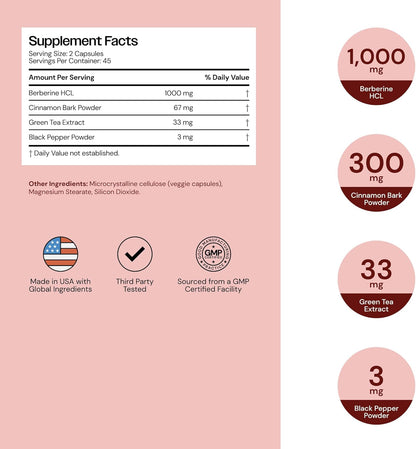 Berberine Complex Capsules - with Cinnamon, Green Tea, and Black Pepper
